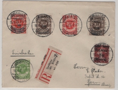 Memelgebiet, 1923, (Litauische Besetzung), Mi.- Nrn.: 138- 40, u.a. als MiF auf R- Auslandsbrief von Jonikaten nach Bern (CH), tiefgeprüft BPP!