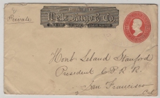 USA, ca. 1880, US- Lokalpost, 2 Ct. GS- Umschlag von Wells Fargo & Co., gelaufen nach San Francisco, selten!