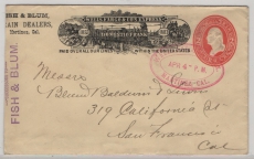 USA, ca. 1880, US- Lokalpost, 2 Ct. GS- Umschlag von Wells Fargo & Co., mit Privatzudruck, gelaufen von Martinez nach San Franzisco, selten!