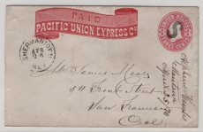 USA, ca. 1880, US- Lokalpost, 3 Ct. GS- Umschlag vom Pacific Union Express Co., gelaufen von Shermantown nach San Franzisco, selten!
