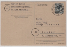 Handstempel, 1948, Bez. 36, Brandenburg, 12 Pfg. Mi.- Nr.: 170 VII, als EF auf Fernpostkarte von Brandenburg nach Goslar