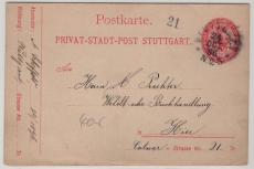 Stadtpost, Stuttgart, 1896, 2 Pfg.- GS- Karte, gelaufen im Ortsverkehr innerhalb von Stuttgart, selten!