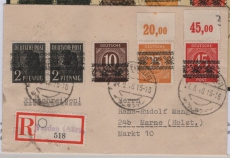 Bizone, 1948, Mi.- Nr.: 54 I, 62 I + 65 I (62 + 65 I je mit POrndgz), u.a., als MiF auf R- Fernbrief von Verden nach Marne, Bef. BPP!