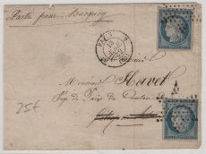 Frankreich, 1852, 2x 25 Ct. als MeF auf dekorativem Ferbrief von Paris (?) nach ..., dekorative Abstempelung!