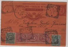 Italien, 1893, 10 Ct.- Postzahlkarten- GS- Stammteil + 80 Ct. Zusatzfrankatur für 1 Betrag von Ferara nach Torino