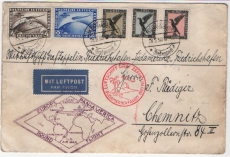 DR, 1930, Mi.- Nr.: 438 X-  439 X, u.a. als MiF auf Rundflugbrief von Friedrichshafen- via Südamerikafahrt nach Chemnitz