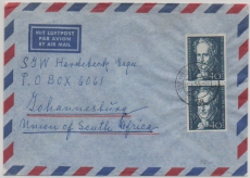 BRD, 1959, Mi.- Nr.: 309 (2x) als MeF auf Luftpost- Auslandsbrief von Wiesbaden nach Johannesburg (Süd- Afrika)