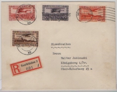 Saargebiet, 1935, Mi.- Nrn.: 195- 298, in MiF auf Satz- R.- Fernbrief von Sarrbrücken nach Königsberg