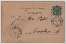 DR, Krone / Adler, 1890, Mi.- Nr.: 46aa als EF auf Fernpostkarte von Möckern nach Amorbach, geprüft Wiegand BPP!