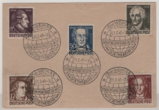 SBZ, Allgem. Ausgaben, 1949, 234- 37 auf Postkarte (als Foirmular, nicht gelaufen), entwertet mit seltenem Weltkugelstempel!