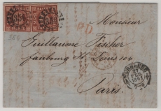 Bayern, 1861, Mi.- Nr.: 4 (2x) als MeF auf Auslandsbrief von Nürnberg nach Paris (Fr.)