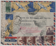 Ägypten, 1956, interessante MiF auf Auslands- Lupobrief von Cairo nach Berlin- Rudow (D), mit Zensur
