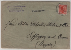 Dänemark, 1919, 10 Öre EF auf Warenproben- Auslandsbrief von Kopenhagen nach Öttingen (D.) mit Stempel Varepröve