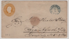Hannover, ca. 1860, 3 Gr.- GS- Umschlag (Mi.- Nr.: U7I), als Fernbrief von Hannover (netter (BS?)-Stempel!) nach FF/M