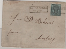 Hannover, ca. 1851, Mi.- Nr.: 1, als EF auf Fernbrief von Dannenberg (netter Stempel!) nach Lüneburg