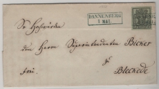 Hannover, ca. 1853, Mi.- Nr.: 2 , als EF auf Fernbrief von Dannenberg (netter Stempel!) nach Bleckede