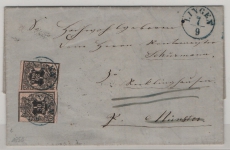 Hannover, ca. 1857, Mi.- Nr.: 10 (2x) , als MeF auf Fernbrief von Lingen (netter Stempel!) nach Münster, weitergesandt nach Recklinghausen