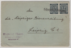 D, Kontrollrat / OST, ca. 1946, Mi.- Nr.: 920 (2x) als MeF auf Fernbrief (mit Notstempel!) von Schaprode / Rügen nach Leipzig