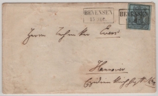 Hannover, ca. 1851, Mi.- Nr.: 1, als EF auf Fernbrief von Bevensen (netter Stempel!) nach Hannover
