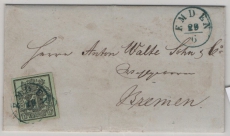 Hannover, ca. 1853, Mi.- Nr.: 2, als EF auf Fernbrief von Emden (netter Vorphila- Stempel!) nach Bremen