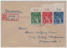 Berlin, 1949, Mi.- Nr.: 68- 70, (je vom / mit OR!) als MiF auf Einschreiben- Fernbrief von Berlin nach Coburg, nette MiF!