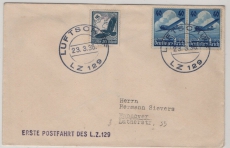 DR, 1936, Mi.- Nr.: 603 (2x) u.a. als MiF auf Zeppelinbrief, via Bordpost, 1. Postfahrt L.Z. 129 nach Lorch