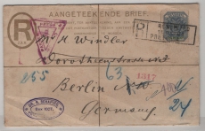 Süd- Afrika, 1901, 4 P.- GS- R.- Umschlag + 5,5 P. Zusatz (vs + rs.), gelaufen als Auslands-R.- Brief von Pretoria via London nach Berlin