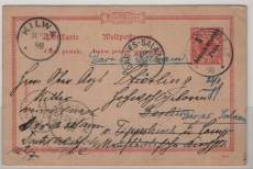 DOA, 1898, 5 Pesa- Überdruck- GS (Mi.- Nr.: P 6) als Fernpostkarte von Iringa nach Berlin, Nachgesand via Kilwa nach Dar-es-Salam