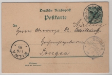 DOA, 1899, 3 Pesa- Überdruck- GS (Mi.- Nr.: P 5) als Fernpostkarte (innerhalb DOA!) von Dar-es-Salam via Kilwa nach Songea