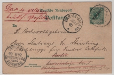 Kamerun, 1900, 5 RPfg.- Überdruck- GS, (Mi.- Nr.: 1), gelaufen von Viktoria nach Berlin, nachgesandt nach Da-es-Salam (DOA)