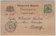 Bayern, 1898, 5 RPfg.- (Werbe)- Antwort- GS (Urtyp: Mi.- Nr.: P46 [?]) gelaufen per Bahnpost von München nach Chemnitz