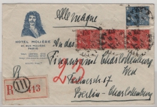 Frankreich, 1931, 3 Fr. MiF. auf R.- Auslandsbrief von Paris (?) nach Berlin, nettes Umschlagmotiv Hotel Moliere!