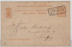 Luxemburg, 1881, 10 Ct.- GS- Karte, gelaufen als Auslandspostkarte, von Ulflingen nach Leipzig