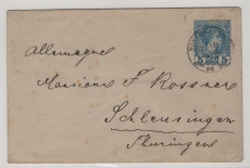 Monaco, 1889 (?), 10 Ct. (?)- GS- Umschlag, (kl.), gelaufen als Auslandsbrief, von Monte Carlo nach Schleusingen (D.)