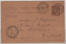 Monaco, 1892, 10 Ct. (?)- GS- Karte, gelaufen als Auslandskarte, von Monte Carlo nach Erfurt (D.)