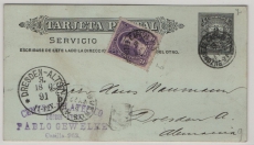 Argentinien, 1891, 2 Ct.- GS- Karte + 2 Ct. Zusatzfr., gelaufen als Auslandspostkarte von Buenos Aires nach Dresden
