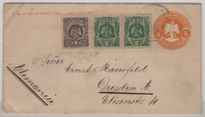 Mexiko, 1906, 5 Cent- GS- Umschlag + 5 Ct. Zusatzfr., als Auslandsbrief von Guadalupe Hidalgo nach Dresden