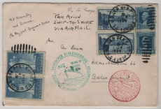 USA, 1934, 60 Ct. (vs. + rs.) MiF auf Schiffspost- Schleuderflugbrief (per Vorausflug) von der S.S. Europa nach Berlin