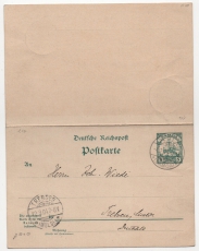 Samoa, 1907, 5 Pfennig- Antwort- GS (Mi.- Nr.: P7) mit Stempel APIA, gelaufen nach Trebsen und zurück von Leipzig nach Apia!