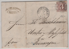 T + T, ca. 1862, Mi.- Nr.: 17 als EF auf Fernbrief von Bremen (T. & T. Postamt!) nach Meiningen