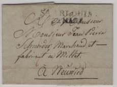Saarlouis, (Pr.), 1825, kl. Faltbrief von Saarlouis nach Neuwied