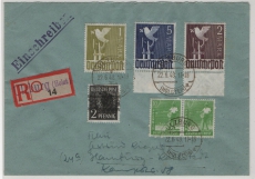 1948, Mi.- Nr.: 962 ZF (vom Ur) u.a., in MiF als (Zehnfachfrankatur West) auf R.- Fernbrief von Ulzburg nach Hamburg