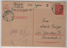 D, Kontrollrat / OST, 1948,  GS.- Mi.- Nr.: 955, gebraucht als Notpaketkarte für 1 Paket von Görlitz nach Muskau, Befund Schlegel BPP!