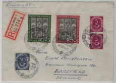 BRD, 1951, Mi.- Nr.: 139- 40 u.a., als MiF auf Auslands- R.- Brief, von Fürth nach Bagsvaerd (DK), mit Sonderstempel