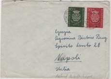 BRD, 1951, Mi.- Nrn.:  121- 22, als Satz- MiF auf Auslandsbrief, von Duisburg nach Napoli (Italien!)