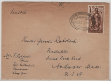FRZ / Rheinland- Pf., 1947, Mi.- Nr.: 15, in EF auf Auslandsbrief von ? per Bahnpost- Aufgabe nach Andover Mass. (USA)