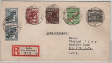 Berlin, 28.3.1949, Mi.- Nrn. 5 (2x) / div. RA + 42 in MiF auf Übersee- Einschreiben von Berlin nach Eden N.Y. (USA)! Sehr selten!