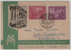 DDR, 1950, Mi.- Nrn.: 248- 49, als Satz- MiF auf beschriftetem FDC, von Leipzig nach Berlin