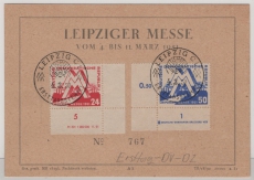 DDR, 1951, Mi.- Nrn.: 282( DV)-283 (DZ), auf FDC- Erinnerungskarte zur Leipziger Messe 1951, mit passendem ESST!