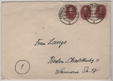 DDR, 1950, Mi.- Nr.: 264 (3x), als MeF auf Fernbrief von Potsdam nach Berlin